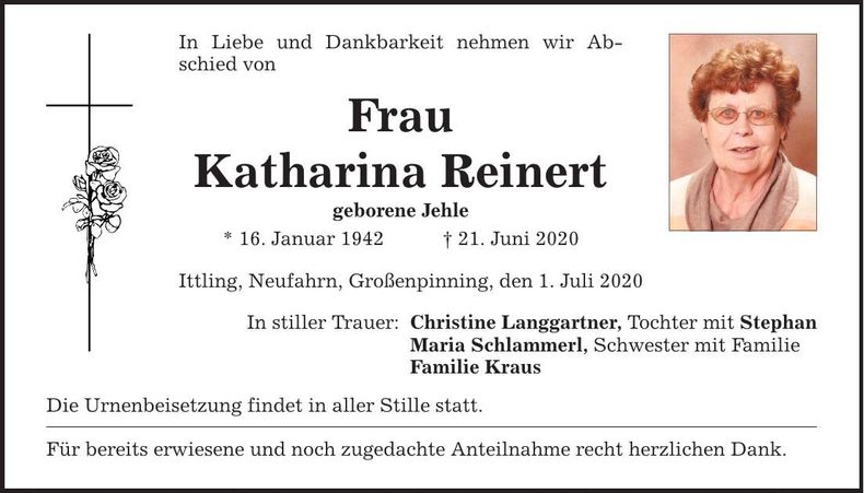 Traueranzeige Katharina Reinert