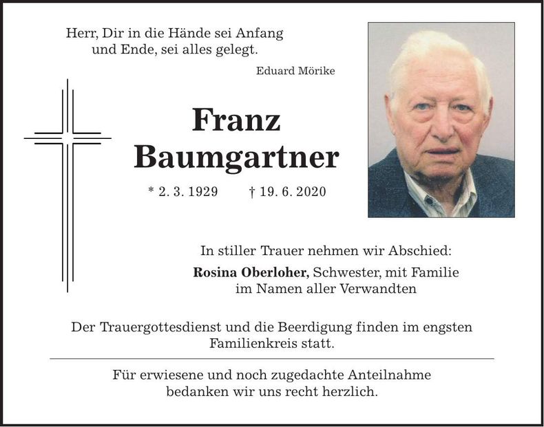 Traueranzeige Franz Baumgartner