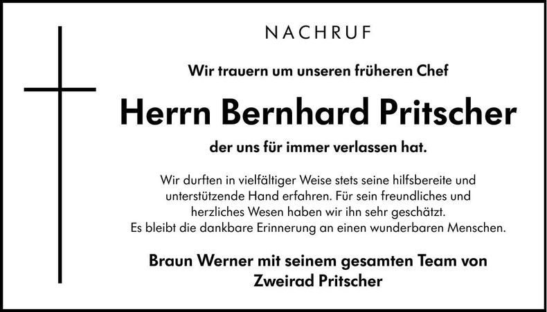 Traueranzeige Bernhard Pritscher