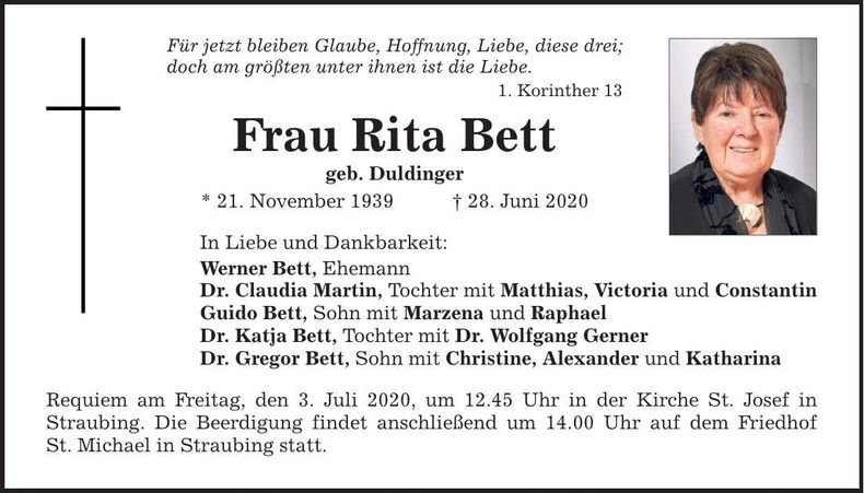 Traueranzeige Rita Bett