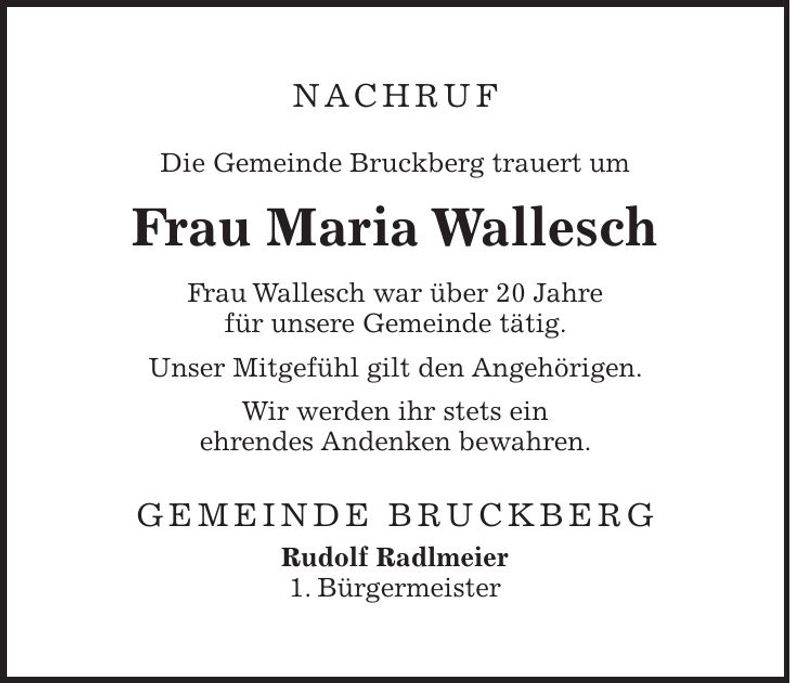 Traueranzeige Maria Wallesch