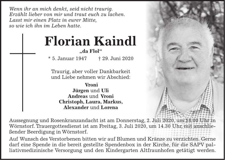 Traueranzeige Florian Kaindl