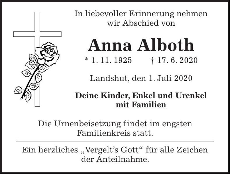 Traueranzeige Anna Alboth