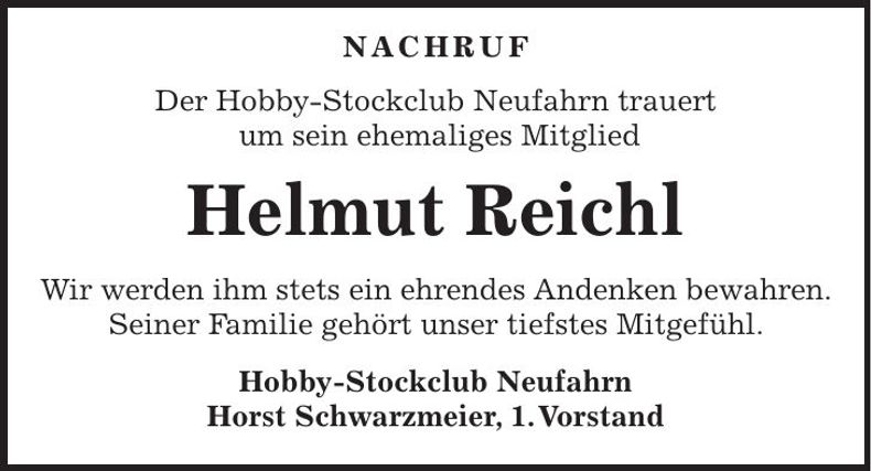 Traueranzeige Helmut Reichl