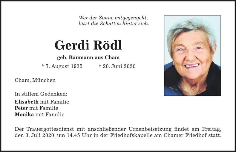 Traueranzeige Gerdi Rödl