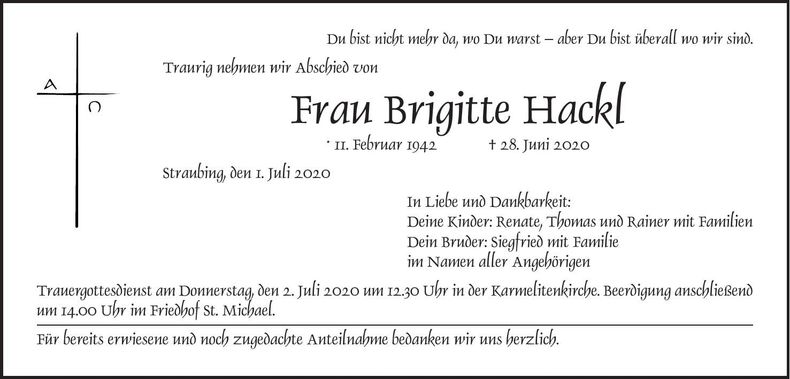 Traueranzeige Brigitte Hackl