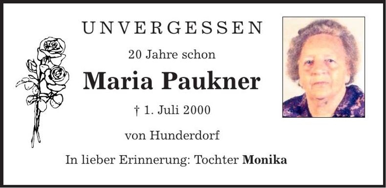 Traueranzeige Maria Paukner