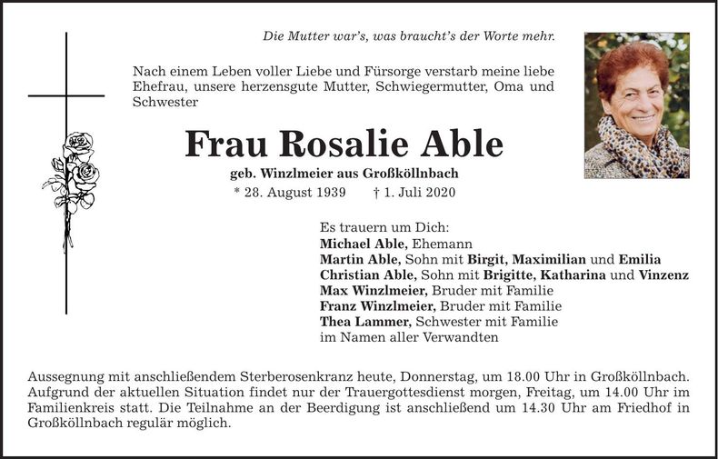 Traueranzeige Rosalie Able