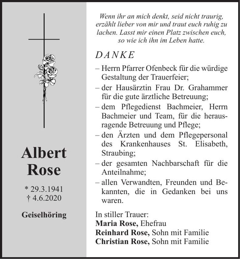 Traueranzeige Albert Rose