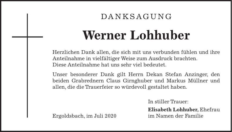 Traueranzeige Werner Lohhuber