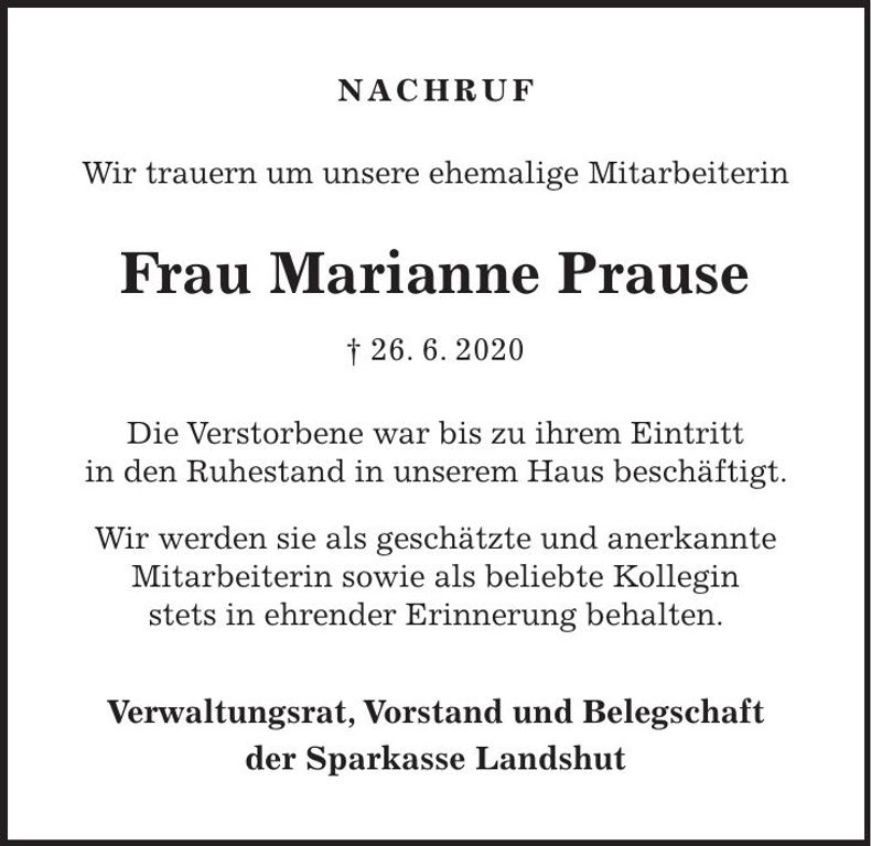 Traueranzeige Marianne Prause