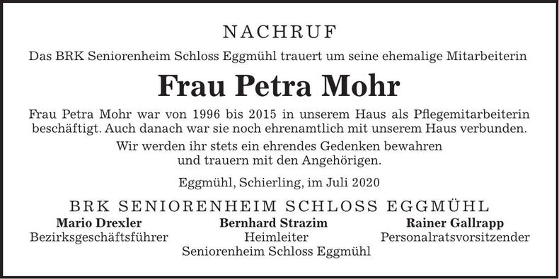 Traueranzeige Petra Mohr