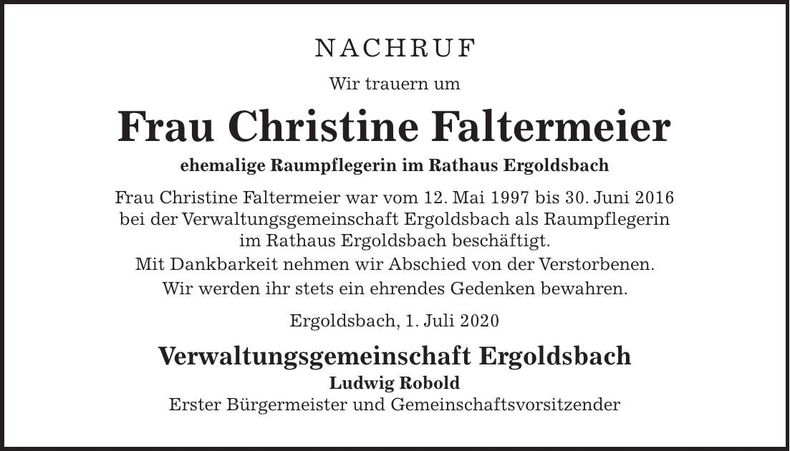 Traueranzeige Christine Faltermeier