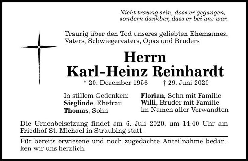 Traueranzeige Karl-Heinz Reinhardt