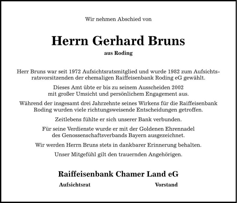 Traueranzeige Gerhard Bruns