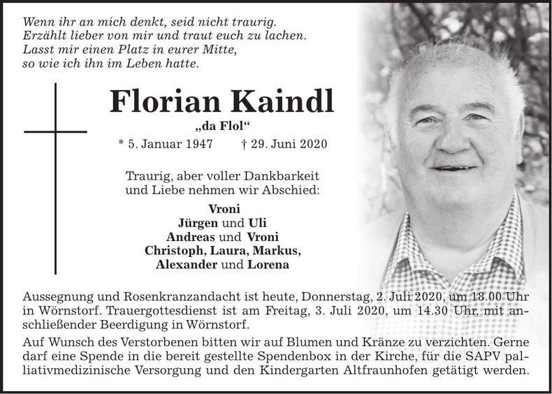 Traueranzeige Florian Kaindl