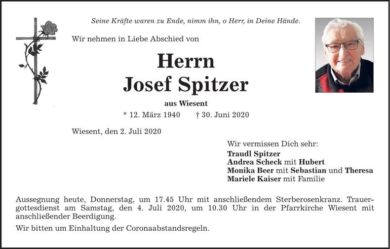 Traueranzeige Josef Spitzer
