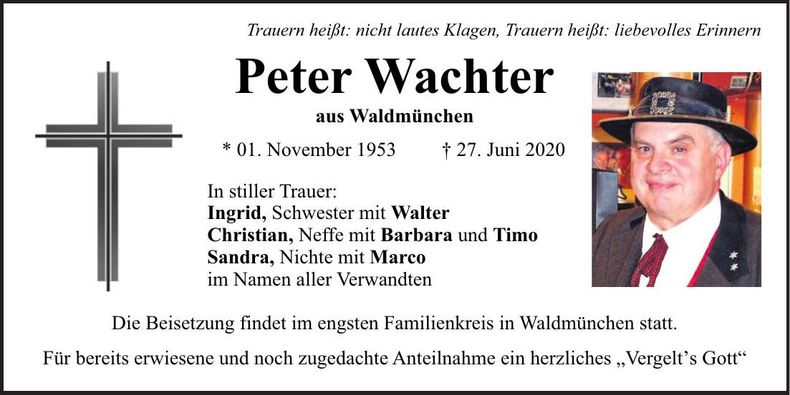 Traueranzeige Peter Wachter
