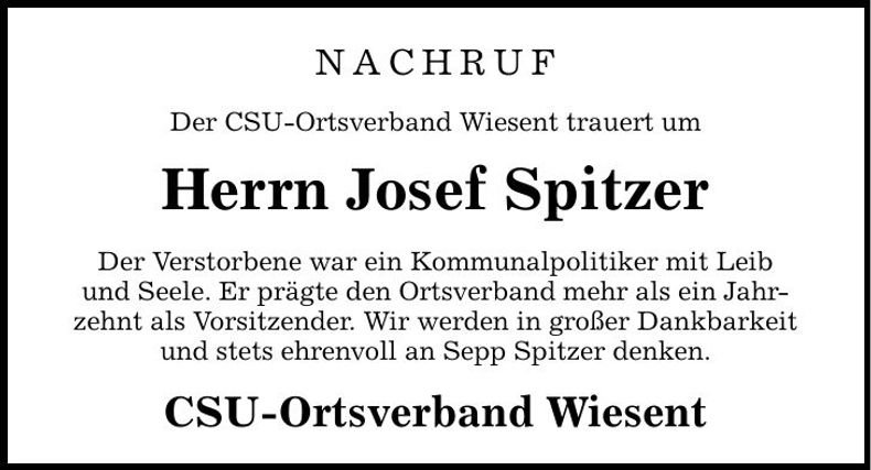 Traueranzeige Josef Spitzer