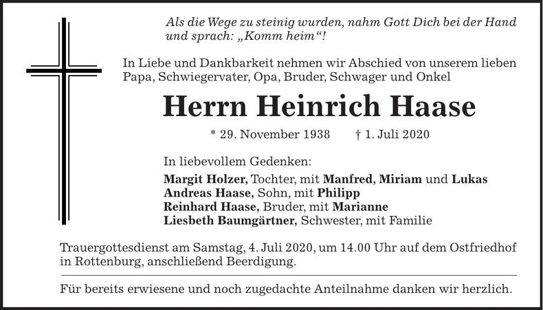 Traueranzeige Heinrich Haase