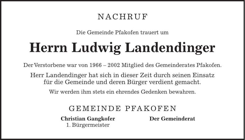 Traueranzeige Ludwig Landendinger