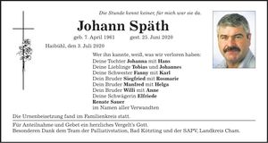 Traueranzeige Johann Späth