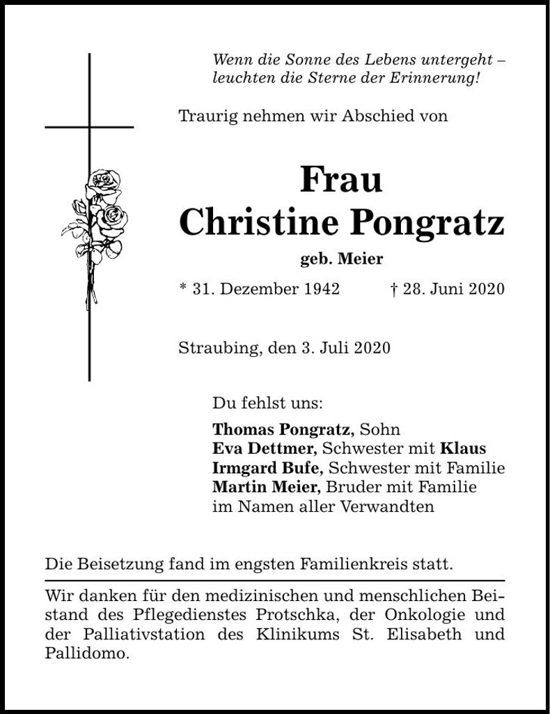 Traueranzeige Christine Pongratz