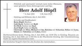 Traueranzeige Adolf Höpfl