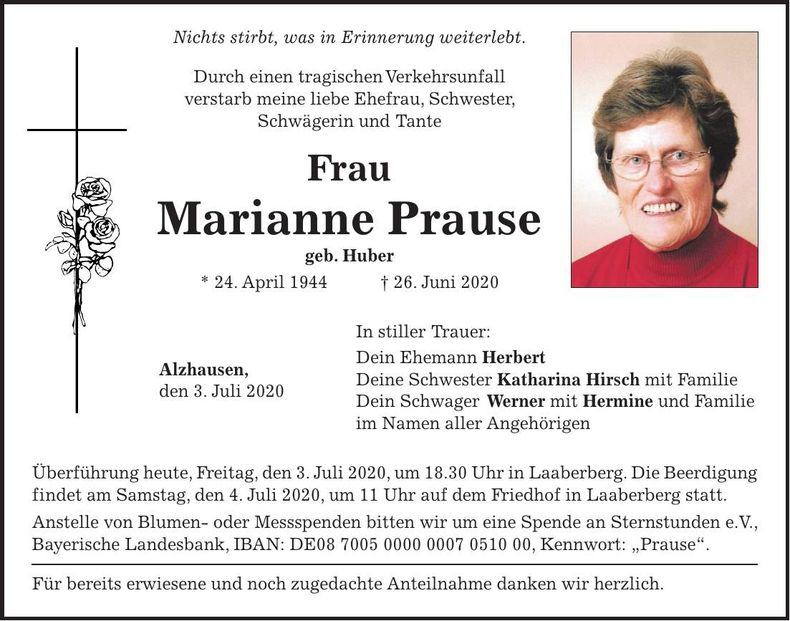 Traueranzeige Marianne Prause