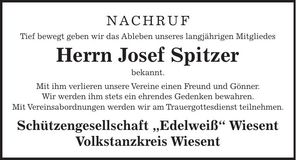 Traueranzeige Josef Spitzer