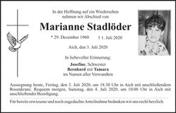 Traueranzeige Marianne Stadlöder