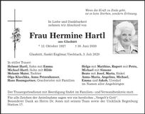Traueranzeige Hermine Hartl