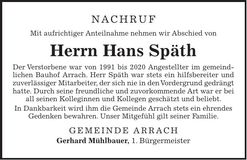 Traueranzeige Hans Späth