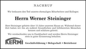 Traueranzeige Werner Steininger