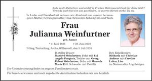 Traueranzeige Julianna Weinfurtner
