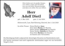 Traueranzeige Adolf Dietl