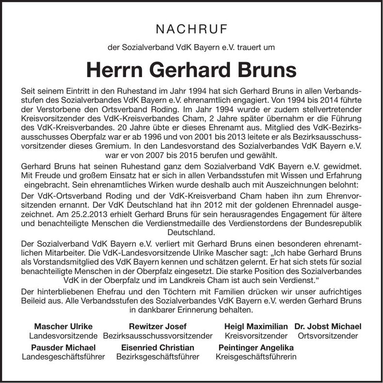 Traueranzeige Gerhard Bruns
