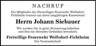 Traueranzeige Johann Siebauer