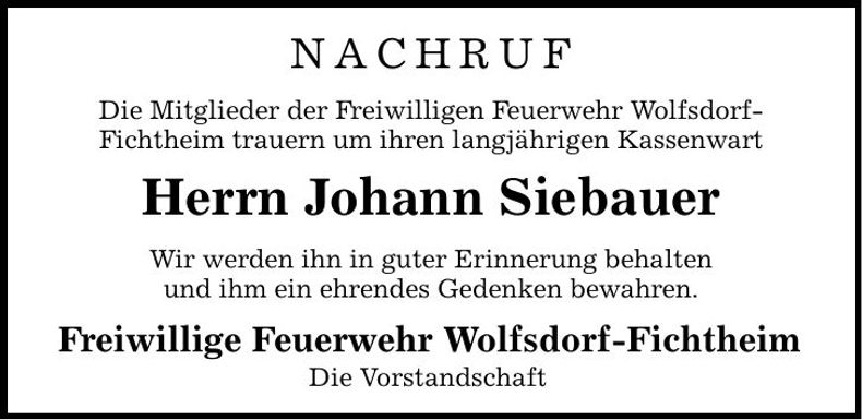 Traueranzeige Johann Siebauer
