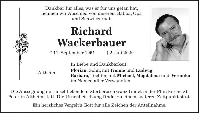 Traueranzeige Richard Wackerbauer