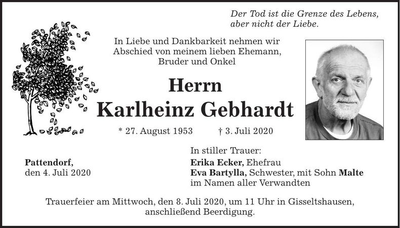 Traueranzeige Karlheinz Gebhardt