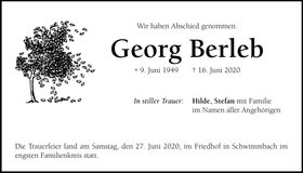 Traueranzeige Georg Berleb
