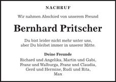 Traueranzeige Bernhard Pritscher