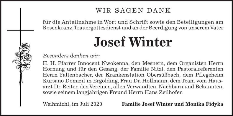 Traueranzeige Josef Winter