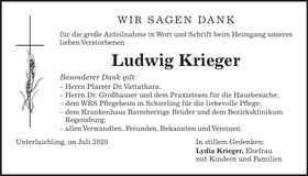 Traueranzeige Ludwig Krieger