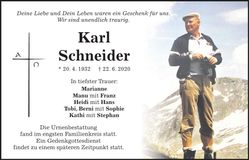 Traueranzeige Karl Schneider