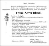 Traueranzeige Franz-Xaver Blendl