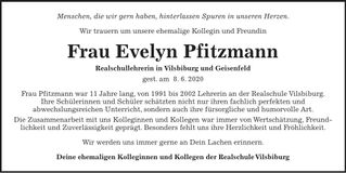Traueranzeige Evelyn Pfitzmann