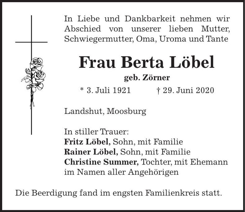 Traueranzeige Berta Löbel