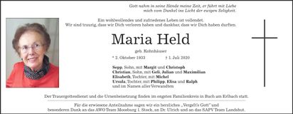 Traueranzeige Maria Held